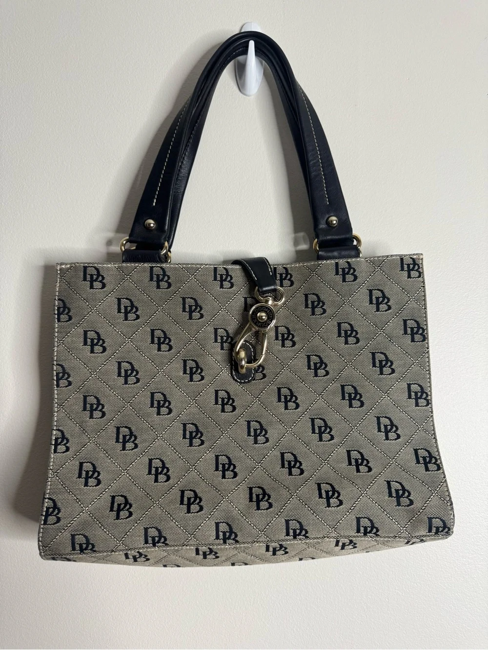 Dooney & Bourke Signature DB Monogram Black Shoulder Tote Bag with Buckle
